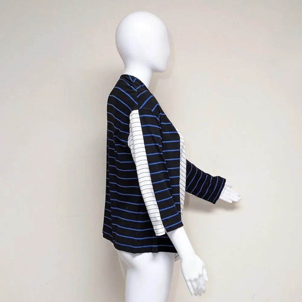 ST. JOHN Viscose/Spandex White & Navy Blue Striped Nautical Top - Picture 3 of 8